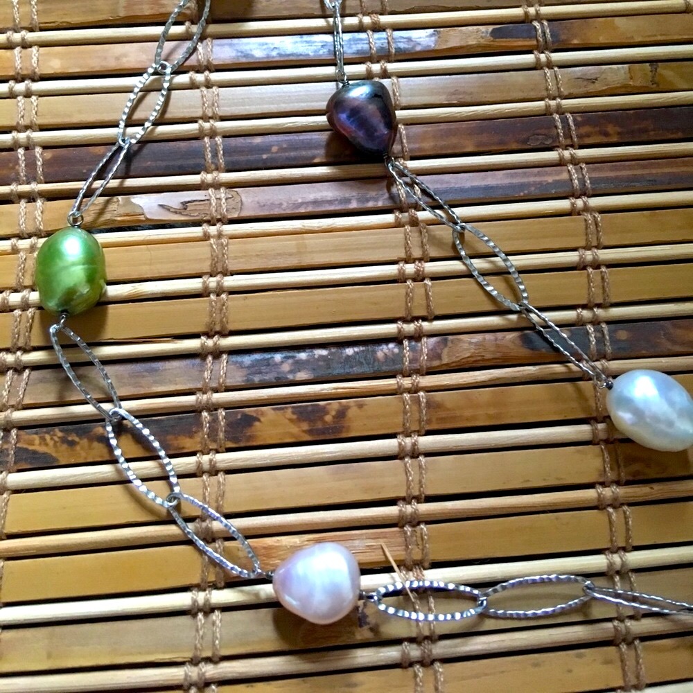 Leighton Lam Sterling Silver Baroque Pearl Necklace Multi Color Hawaii